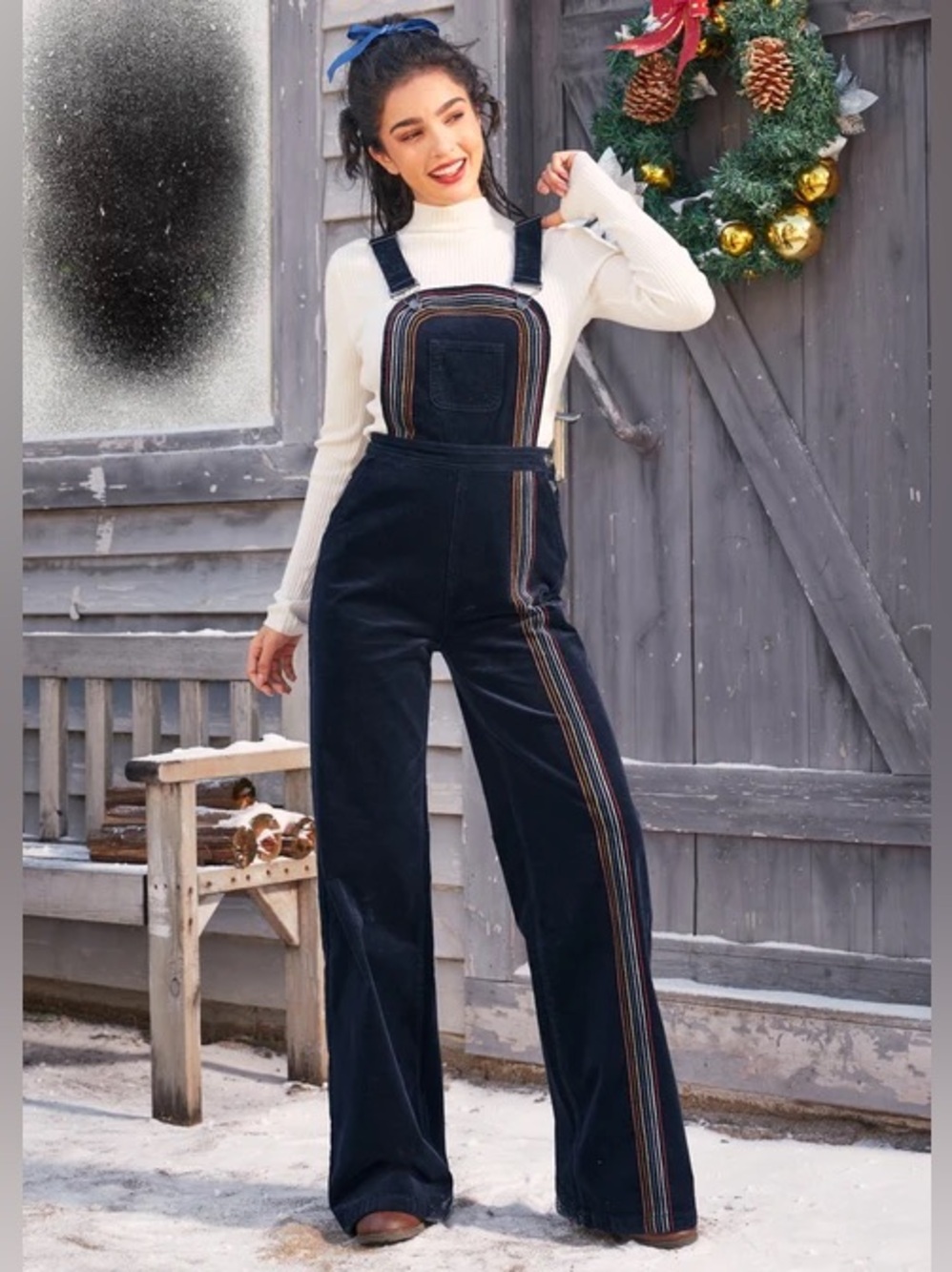 NWT ModCloth Rainbow With Me Corduroy Overalls Vintage Navy Size 6 - Picture 2 of 9